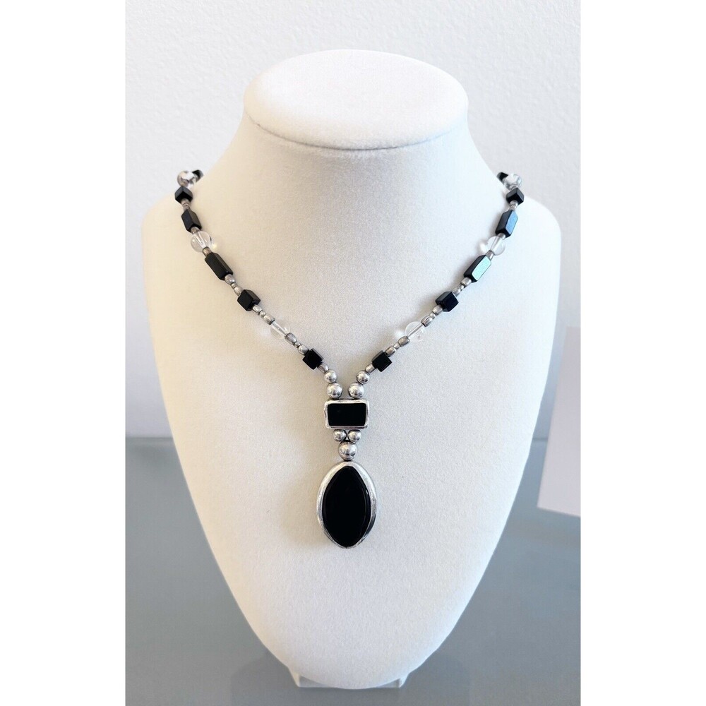 Vintage 950 Sterling Silver And Onyx Necklace